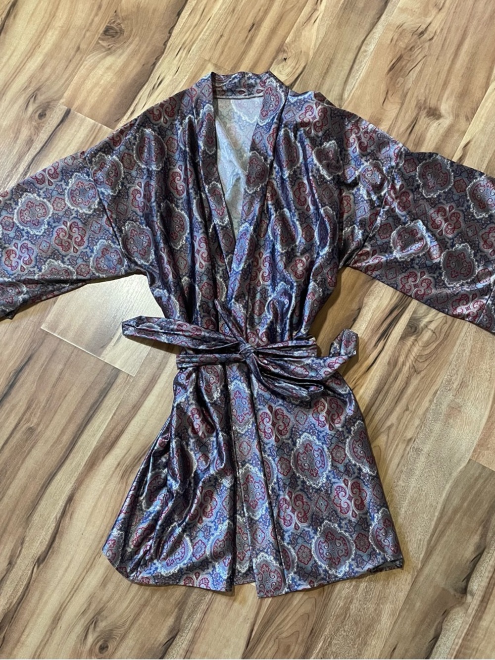 Lady Cameo Dallas Vintage Paisley Silk-Feel Kimono Robe | Retro Boho Lingerie